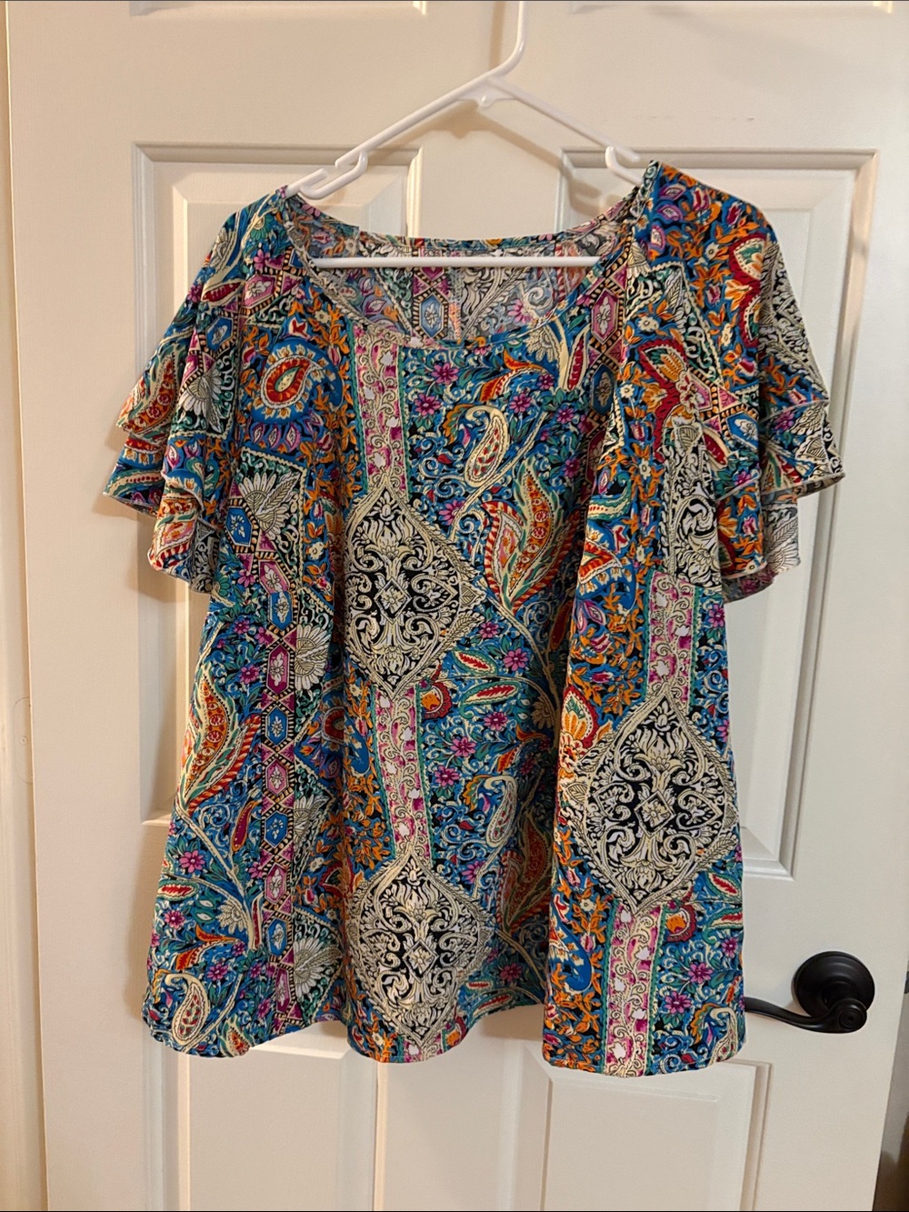 SHEIN Multicolor Paisley Ruffle Sleeve Tunic